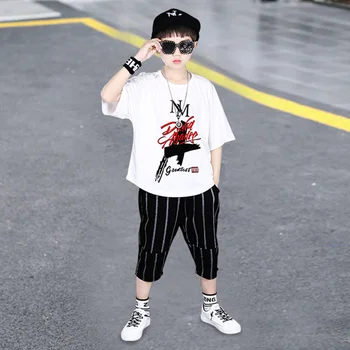 Костюм с короткими рукавами для мальчиков в западном стиле от 8 до 13 лет, детский комплект из двух предметов, повседневная корейская версия, спортивная одежда больших размеров