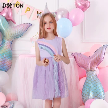 Летние платья принцессы DXTON, Детское платье-пачка для девочек, Детские костюмы на свадьбу, День рождения, Детская одежда без рукавов от 3 до 8 лет
