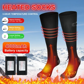 Носки с электрическим подогревом и портативным блоком питания, регулируемые 3 температурных режима, носки с подогревом Унисекс для зимних путешествий на свежем воздухе