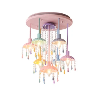 Скандинавский красочный подвесной светильник свеча девочка принцесса декоративная светодиодная хрустальная люстра macarons светильник с высоким потолком для детской комнаты