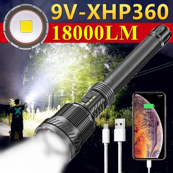 18000LM XHP360 Мощный светодиодный фонарик USB Зарядка Зум Высокой мощности Факел COB/P120 Открытый Кемпинг Охотничий Прожектор