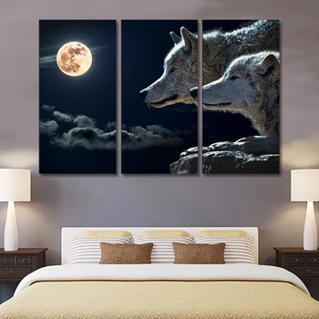 Лунный волк 3p КОМПЛЕКТ Холст Картина Современное Украшение Дома Гостиная Спальня Настенный Декор Картина