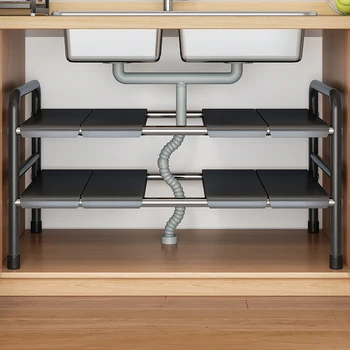 Кухонная выдвижная стойка для хранения раковин, многослойная стойка для шкафов, кухонный шкаф для хранения многофункциональная стойка для кастрюль