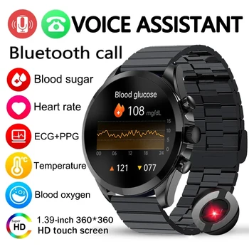 2023 Новые Смарт-Часы для измерения уровня сахара в крови, ЭКГ, Мужские Смарт-часы с функцией Bluetooth, Автоматический Инфракрасный Датчик кислорода в крови, пульса, артериального давления, Часы