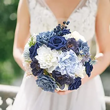 Искусственные Цветы Поддельные Пыльно-Голубые Цветы Пиона Комбинированные для DIY Свадебных Букетов Центральные Украшения Дома
