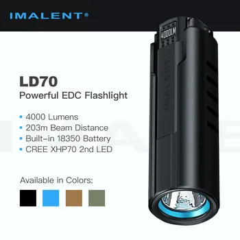 Компактный светодиодный фонарик Imalent LD70, перезаряжаемый, Дальность луча 4000 Люмен, 203 м, Магнитная зарядка, Встроенный аккумулятор 18350, EDC