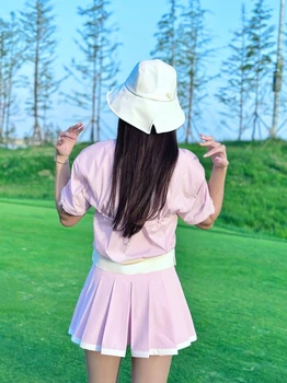 Корейская новинка 23 года, одежда для гольфа, летняя женская спортивная одежда для отдыха, футболка с круглым вырезом и коротким рукавом, плиссированная короткая юбка, комплект одежды