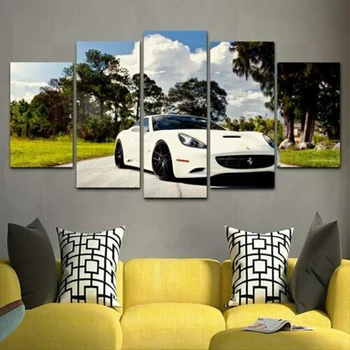 Без рамы 5 шт. Роскошный белый автомобиль Современный Холст HD Печать плакатов Настенные художественные картины для домашнего декора гостиной