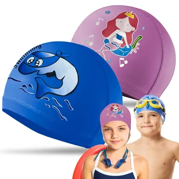Детская шапочка для плавания с героями мультфильмов Для мальчиков и девочек, Эластичная ткань для бассейна, Водные виды спорта, Защита Ушей, Шапки для плавания, Шапки для купания