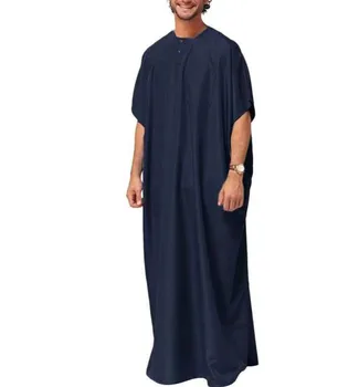 Однотонный мусульманский Традиционный халат для мужчин, Абая, Дубай, Исламский Тобе, Турецкая Повседневная одежда, Мужские Рубашки, Топ с длинным рукавом