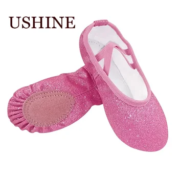USHINE/ Новые танцевальные туфли для занятий йогой, Плоские тапочки для спортзала, Блестящая Розовая Балетная танцевальная обувь для девочек, детей, женщин, учителей