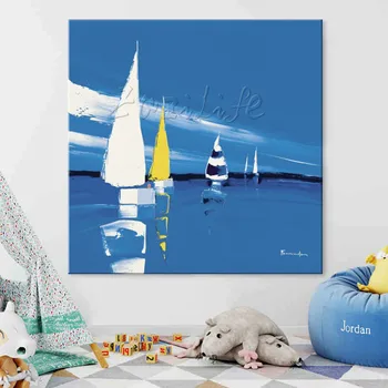 Ручная роспись лодка Холст Картина маслом Настенные панно для декора стен гостиной художественная картина на холсте мастихин лодка 42