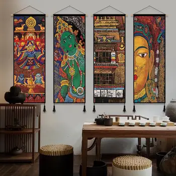 Тибетская культура Холст, Плакат, Настенная Художественная живопись, Домашняя Комната, Декоративная Подвесная Картина с Прокруткой, Настенный Гобелен Для домашнего декора