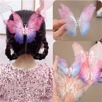 Детская Заколка с бабочкой и жемчугом, Движущиеся разноцветные головные уборы с бабочками для девочек, Милые украшения A96