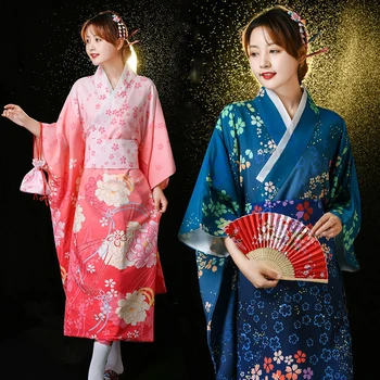 Японское Кимоно, Традиционное женское платье Юката Сакура, Розовый Банный халат с длинным рукавом, Праздничный костюм, Фестиваль, летняя фотосессия