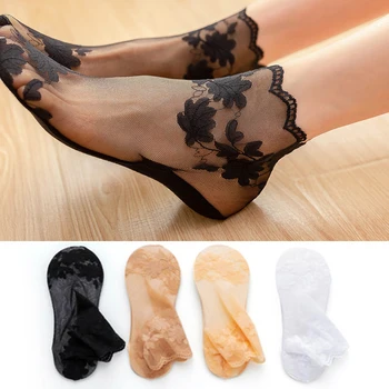 Новые женские кружевные носки-невидимки с листьями, Тонкие женские кружевные носки-лодочки, полые нескользящие неглубокие носки для женщин