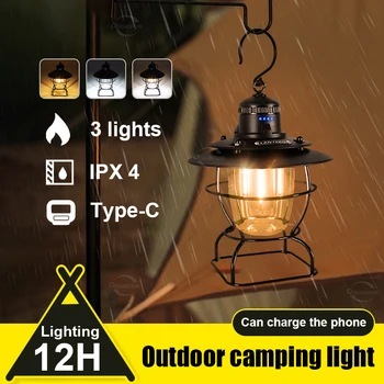 Портативный походный фонарь, перезаряжаемый светодиодный фонарь для ретро-палатки, мощный аварийный ручной фонарь на открытом воздухе, Мощный водонепроницаемый фонарик
