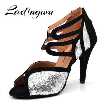 Ladingwu/Ботинки в римском стиле, Обувь для латинских танцев, Обувь для девочек, кожаная подошва US3.5-12, белый, черный цвет, женская обувь для латинских танцев со вспышкой и замшей