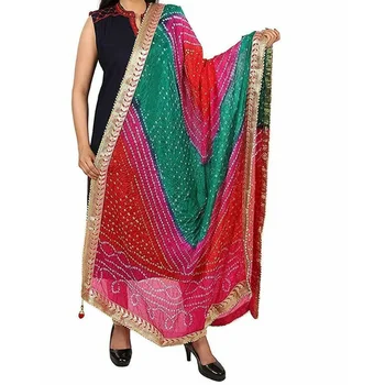 Женский шелковый шарф-палантин Gota Dupatta Bandhani, разноцветные тенденции европейской и американской моды