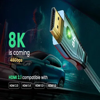 Высокоскоростной 8K HDMI 2.1-совместимый кабель 48 Гбит/с 8K @ 60Hz 4K @ 144Hz DSC HD HIFI Плетеный Шнур Для Roku PS5 Xbox Samsung QLED Apple TV