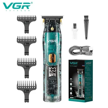 VGR триммер для волос V961 USB перезаряжаемая машинка для стрижки волос масляная головка отбеливающая гравировка резьба водонепроницаемый прозрачный корпус LCD