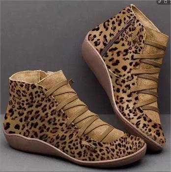 Женские ботильоны больших размеров, зима 2023, новые женские ботинки с боковой молнией в европейском и американском стиле с леопардовым принтом, 43 ярда