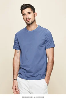 J1573 Удобная модальная хлопковая футболка с коротким рукавом, мужская приталенная однотонная рубашка с круглым вырезом и эластичным низом