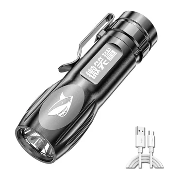 1 комплект USB Перезаряжаемый мини светодиодный фонарик с держателем, сильный яркий факел, концентрирующий дальность действия на открытом воздухе Для кемпинга, пешего туризма