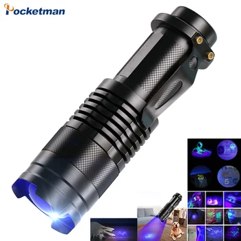 ультрафиолетовый фонарик с 395 нм черным светом, мини-фонарик с фиолетовым светом, масштабируемый фонарик для отверждения смолы, поиска мочи домашних животных, скорпионов