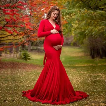 Мерсеризованное хлопковое платье для беременных с V-образным вырезом, реквизит для фотосессии беременных, платье для фотосессии беременных, тюлевое платье с длинным рукавом