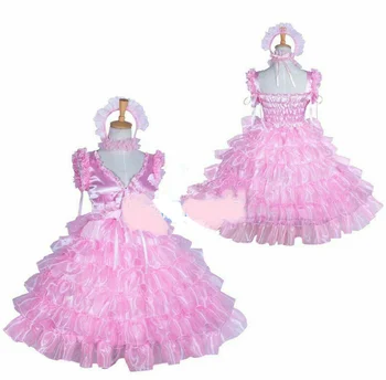 лидер продаж, розовое атласное стеклянное шелковое платье в стиле лолиты, платье для торта на заказ