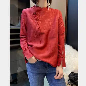 2023 женская блузка hanfu в китайском стиле, элегантный винтажный топ, женский красный изящный китайский топ, женский восточный топ hanfu