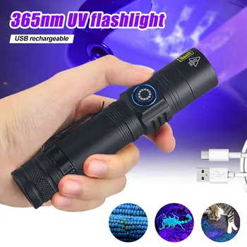Мини 365нм УФ светодиодный фонарик, Черное Зеркало, ультрафиолетовый свет, USB Перезаряжаемый фиолетовый детектор пятен мочи домашних животных на ковре Linternas