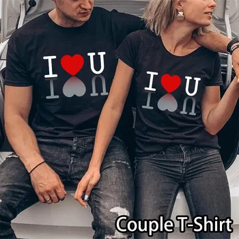 Новая футболка для пары с буквенным принтом, повседневная рубашка с коротким рукавом в подарок для пар