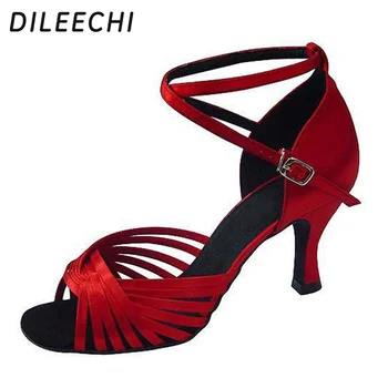 DILEECHI/ профессиональные классические атласные женские туфли для латиноамериканских танцев, Обувь для бальных танцев, обувь для вечеринок Сальсы, обувь для квадратных танцев, мягкая подошва