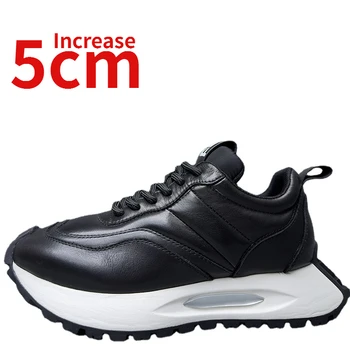 Европейская обувь для мужчин из натуральной кожи, увеличенный подъем на 5 см, Тренировочная обувь, Спортивная Повседневная белая обувь Ins, Модная мужская обувь с лифтом