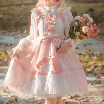 Весенний комплект в стиле Лолиты Больших Размеров Jsk, платье с рубашкой, Розовый костюм для полных Кавайных девочек, облегающий 2Xl 3Xl 4Xl