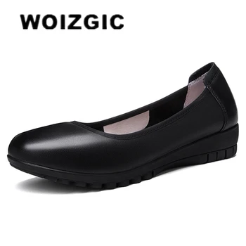 WOIZGIC/ Женская Обувь для Мамы из натуральной кожи, Лоферы на плоской подошве, Мокасины Для медсестры, летняя Мягкая Обувь Без Застежки ZQ-0569