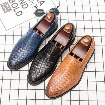 Новые Мужские туфли из плетеной кожи Большого размера, деловой повседневный комплект кожаных туфель с острым носком, Британская профессиональная мужская обувь PX75