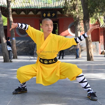 Желтый Костюм Шаолиньского Монаха Для Выступлений, Униформа для боевых искусств, кунг-фу Тай-чи, Костюм для ушу-каратэ Вин Чун
