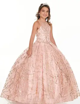 Пышные мини-платья из розового золота для маленьких девочек, праздничное платье из блестящего тюля, украшенное драгоценными камнями и бисером, праздничное платье для малышей