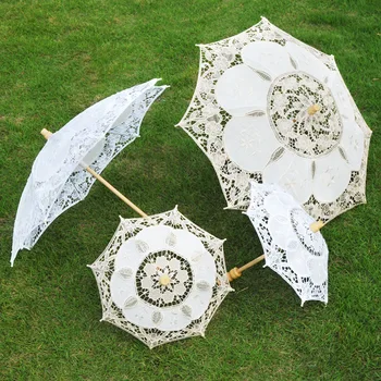 Новый европейский кружевной зонт белого цвета/цвета слоновой кости, изготовленный своими руками, Зонтик от Солнца, зонт Невесты с деревянной ручкой 8 ребер, свадебные украшения S L