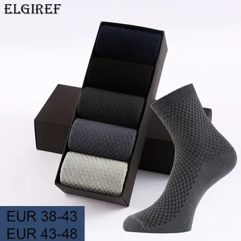 5 пар, мужские деловые длинные носки стандартной толщины, мужской комплект, чистый цвет, дышащий, впитывающий пот, Высокое качество, Большой размер EU43-48