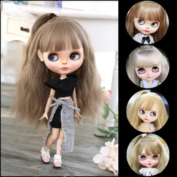 Прическа-имитация куклы Blythes соответствует размеру 1/6 стильной универсальной челки с одним длинным хвостом темно-коричневого и черного цветов