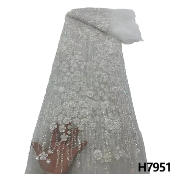 HFX Размер 5 Роскошная 3D цветочная ткань с бисером, тяжелая ткань, расшитая блестками, Модный французский тюль, сетчатая кружевная ткань, свадебная