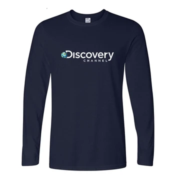 Новая футболка Discovery CHANNEL с длинным рукавом, Футболка Me's, Хлопковая Мужская рубашка, Хлопковые Повседневные Забавные футболки, Новая летняя одежда, Топ