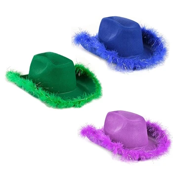 Ковбойская шляпа с пером, Ковбойская шляпа в западном стиле, Шляпа для Девичника, Шляпа для Свадебной вечеринки