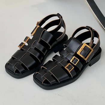 Jenny & Dave / Модные кожаные сандалии в римском стиле в стиле ретро, Женская весенне-летняя новинка 2023 года, Повседневная обувь на плоской подошве