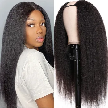 Бразильские Кудрявые Прямые Парики из человеческих волос Yaki Straight U Part Парик Remy Hair Полностью Машинного производства Парики для чернокожих женщин Плотностью 180%