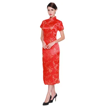 Оверсайз 6XL Винтажное Китайское Традиционное Женское Атласное платье 4XL Длинное Тонкое Cheongsam Qipao 5XL Свадебное Платье Невесты Вечернее Платье